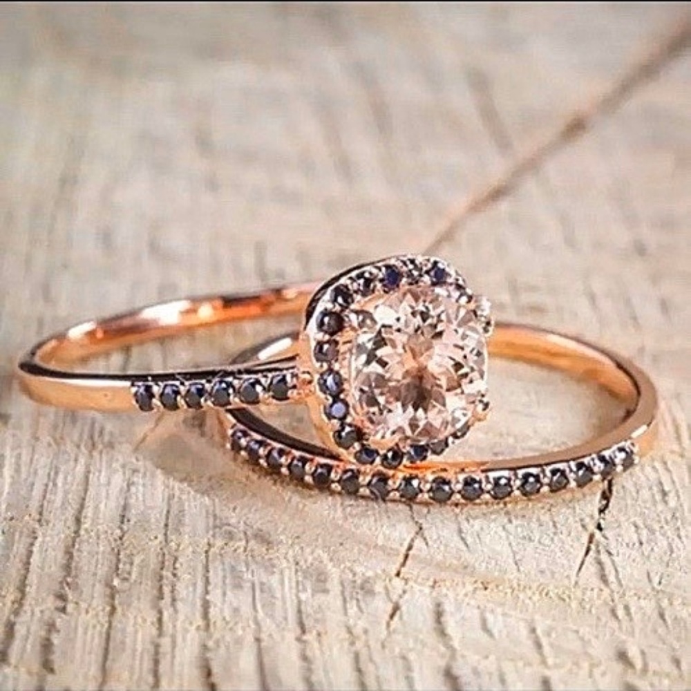 New Gorgeous Morganite & Black Sapphire Ring Set - Picture 4 of 5